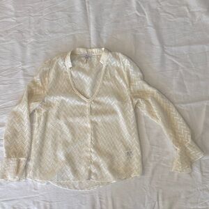 Light Cream V-Neck Sheer Chevron Blouse